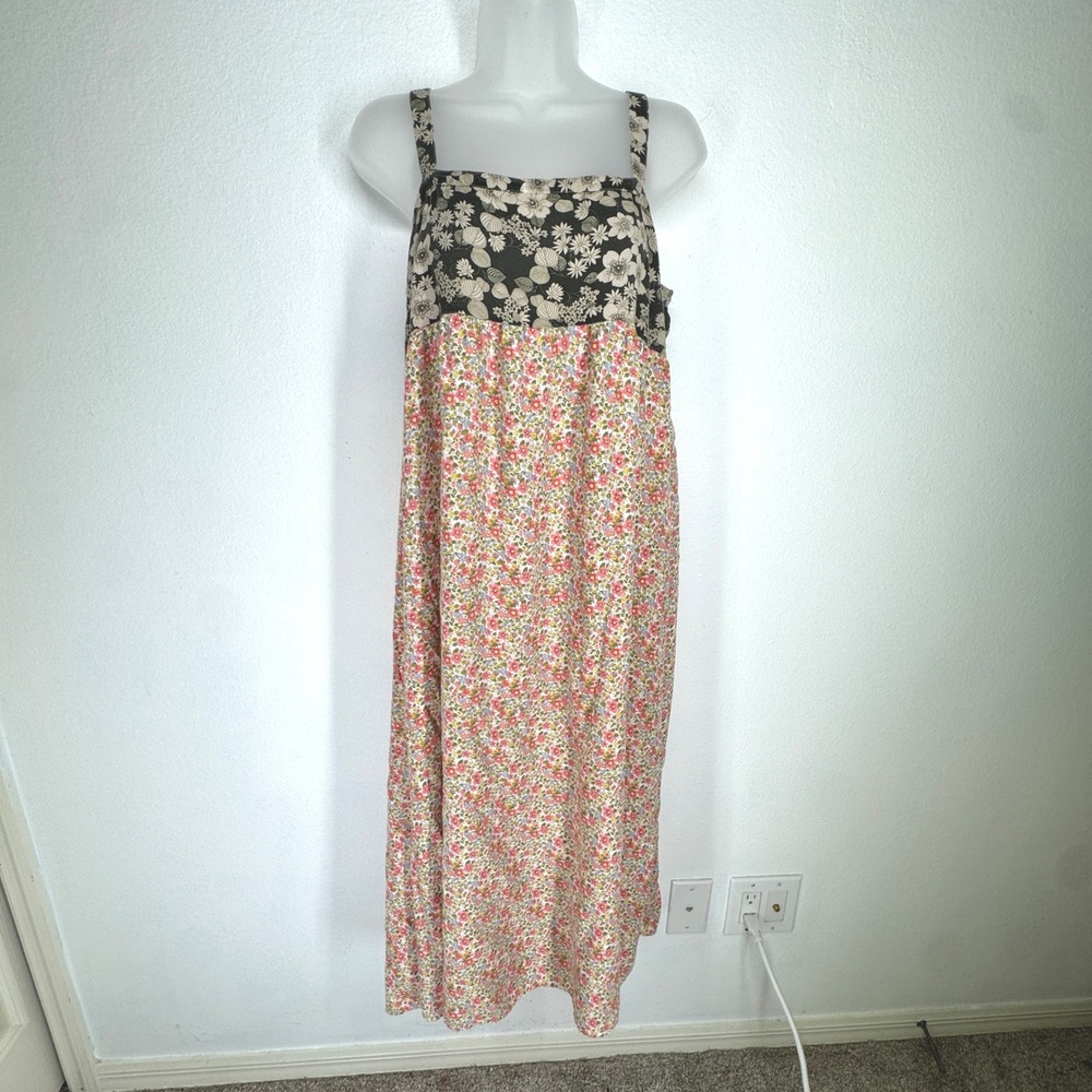 Natural Life Mixed Floral Maxi Dress Womens Medium Rayon Boho Side Slit